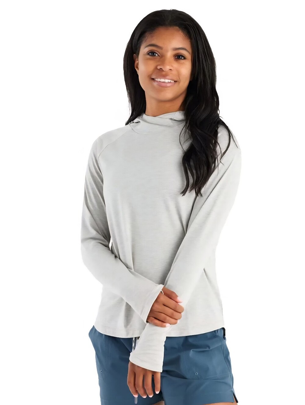 Free Fly Apparel Women's Bamboo Lightweight Hoodie Light Gray Sun Shirt Sz S